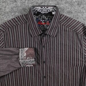 Robert Graham Shirt Mens Large Gray Striped Button‎ Down Knowledge Wisdom Truth